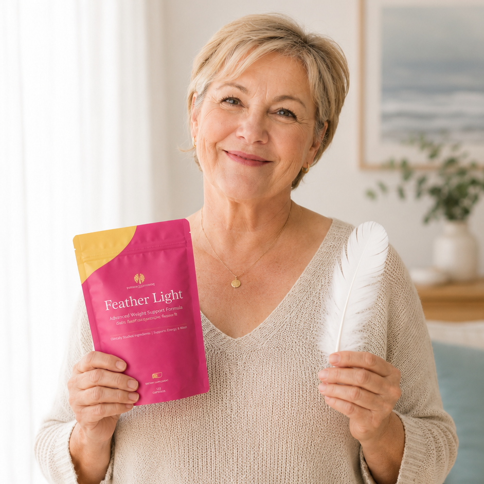 Frau mit Feather Light Packung